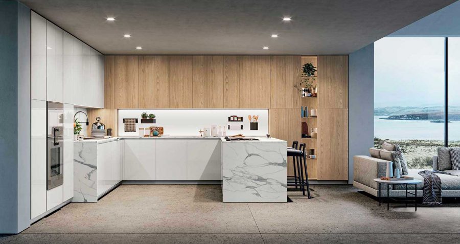 COCINA EN “U” ROBLE Y BLANCA - OBOE - Muebles de Diseño, Decoración y