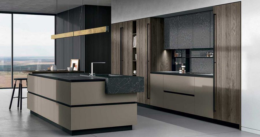 COCINA CON ISLA Y ENCIMERA GRES NEGRO Y MADERA - OBOE - Muebles de